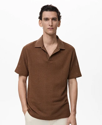 Mango Men's Openwork Cotton Knitted Polo Shirt
