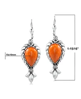 American West Jewelry Sterling Silver Orange Spiny Oyster Pear Gemstone Squash Blossom Lever Back Earrings
