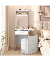 Mondawe 20" Vanity Desk with Mirror and Light, Charging Station & Fold-up Panel