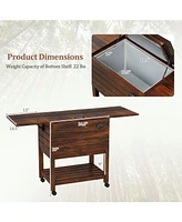 Mecale 54 Quart Wooden Cooler Cart for Patio Rolling Ice Chest with Shelves