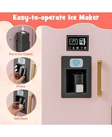 Wooden Kids Kitchen Playset with Chalkboard Ice Maker Sink Lighted Microwave