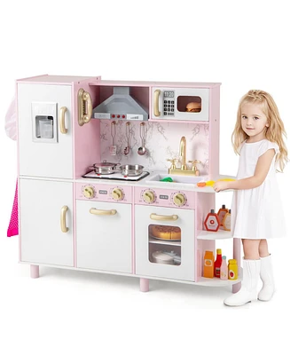 Wooden Kitchen Playset with Ice Maker and Sounds for Ages 3+
