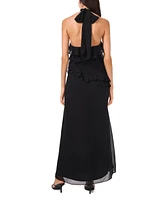 CeCe Women's Chiffon Sleeveless Long Halter Dress