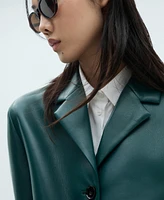 Mango Women's Flap Pockets and Leather Effect Jacket