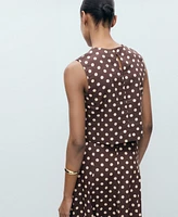 Mango Women's Polka-Dot Linen Crop Top