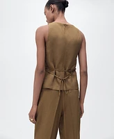 Mango Women's Bow Linen-Blend Top
