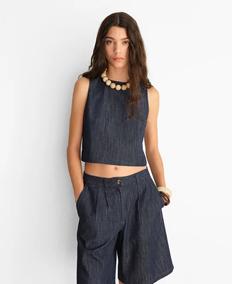 Mango Women's Rinse-Wash Denim Crop Top