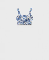 Mango Women's Low Neckline Floral Crop Top
