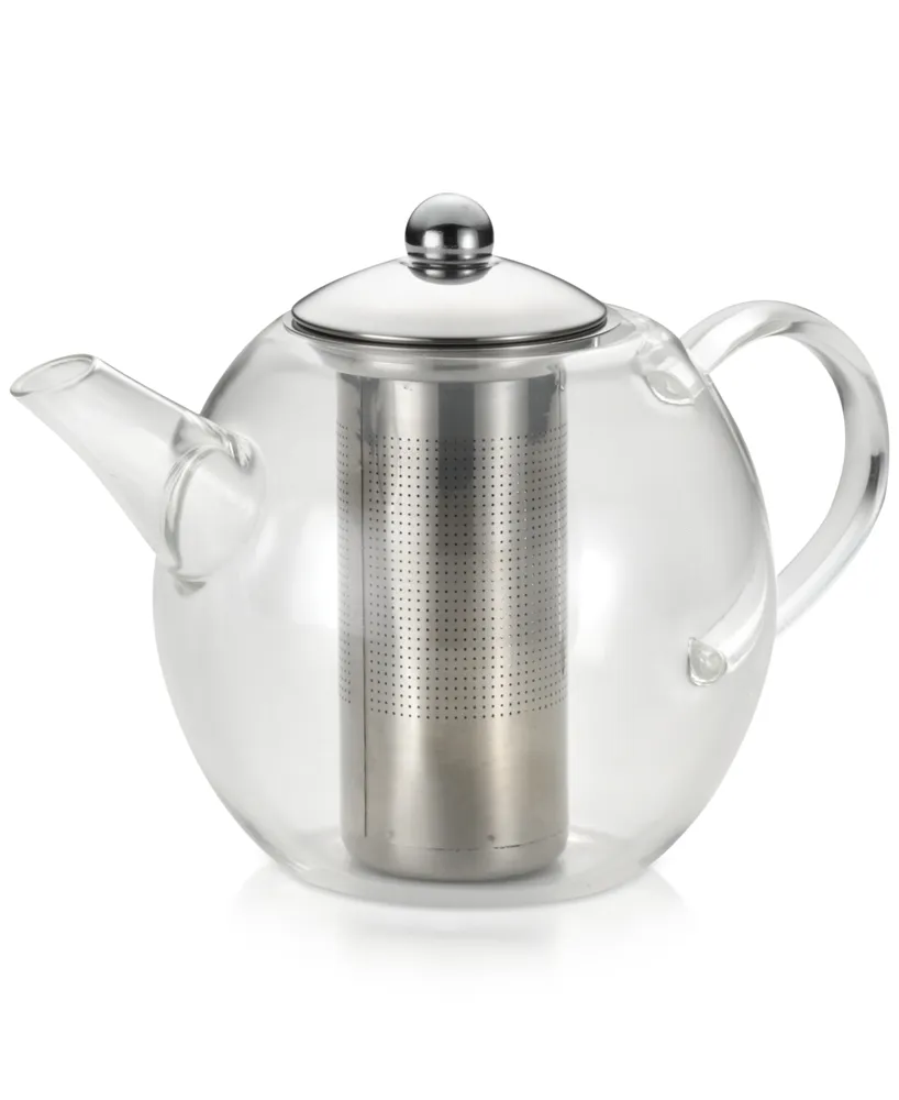 BonJour Tea Stainless Steel and Copper-Base Gooseneck  Teapot/Teakettle/Stovetop Kettle, 2 Quart, Silver