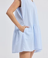 Reistor Women's Oversized V neck Short Dress with Frayed Sleeves