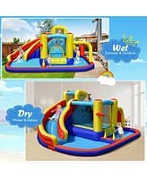 Gymax 7-in-1 Inflatable Water Slide Water Park Kids Bounce Castle Without Air Blower