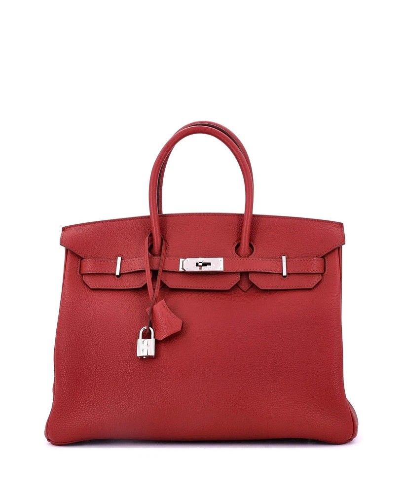 Pre-Owned Hermes Birkin 35 Handbag Red Vache Trekking with Palladium Hardware