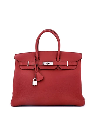 Pre-Owned Hermes Birkin 35 Handbag Red Vache Trekking with Palladium Hardware