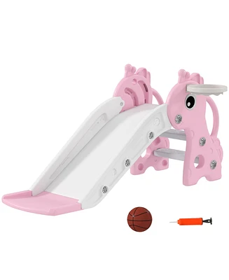 Qaba Boys Slide with Climber and Basketball Hoop, 3-in-1 Slide,