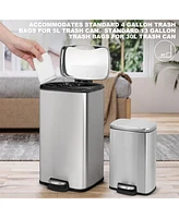 8 Gal./30 Liter and 1.3 Gal./5 Liter Rectangular Stainless Steel Step-on Trash Can Set for Kitchen and Bathroom