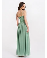 Miss Circle Women's Ucille Sage Green Embroidered Chiffon Maxi Dress