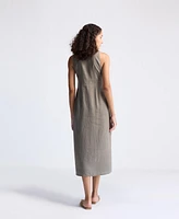 Reistor Straight Dress with Front Slit Dark Green Hemp