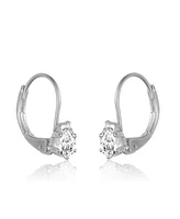 Genevive Sterling Silver White Gold Plating with Clear Oval Cubic Zirconia Leverback Earrings