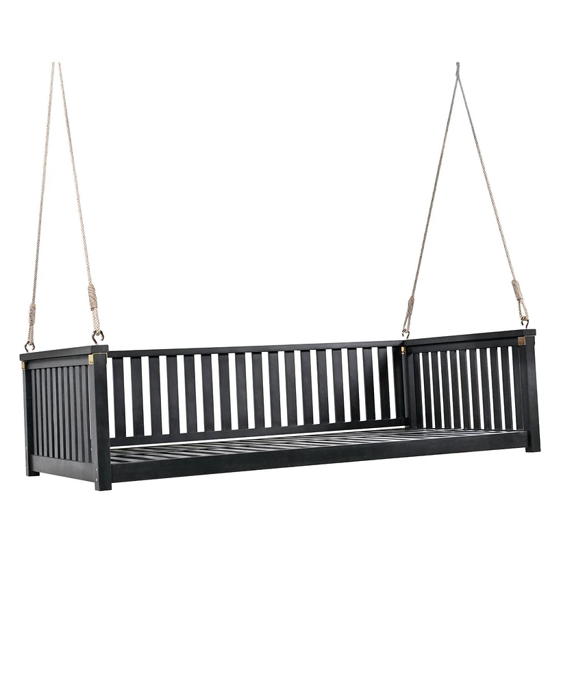 Mondawe Patio Minimalist Twin Garden Swing Bed,Wood Porch with Ropes