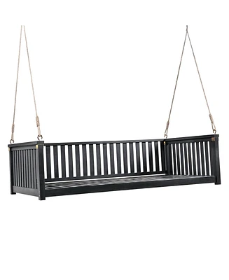 Mondawe Patio Minimalist Twin Garden Swing Bed,Wood Porch with Ropes