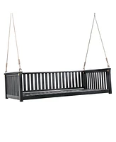 Mondawe Patio Minimalist Twin Garden Swing Bed,Wood Porch with Ropes