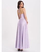 Miss Circle Women's Raegan Taro Purple Jacquard Rouched Maxi Dress