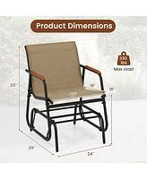 Slickblue Patio Glider Chair Set of 2 with Curved Teak Armrests and Breathable Fabric Seat