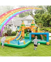 Gymax Kids Inflatable Water Slide Park w/680W Blower Basketball Rim Wet Dry Combo