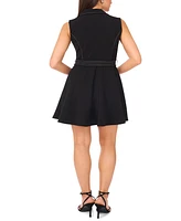 Msk Petite Lapel-Neck Sleeveless Fit & Flare Dress