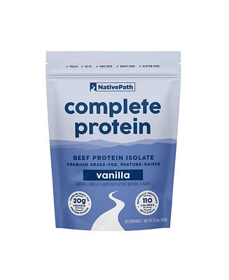 NativePath Complete Beef Protein Powder Isolate – 20g Protein, Vanilla Flavor, 30 Servings