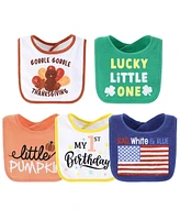 The Peanutshell Baby Girls Terry Bibs, 18 Pack for Feeding, Teething, or Drooling, Neutral Foods/Holiday