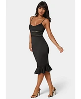 Bebe Women's Lace Trim Flounce Midi Dress