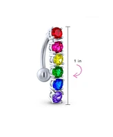 Bling Jewelry Lgbt Pride Month Rainbow Cubic Zirconia Cz Top Drop Belly Button Ring Silver Tone Surgical Steel 14G