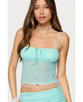 Edikted Women's Enya Fringed Sheer Mesh Top