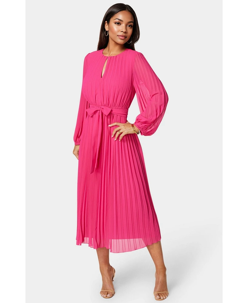 Bebe Women's Pleated Gown with Long Sleeves