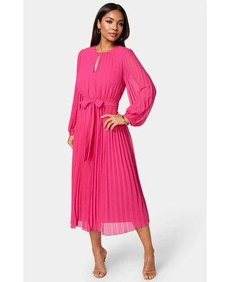Bebe Women's Pleated Gown with Long Sleeves