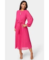 Bebe Women's Pleated Gown with Long Sleeves