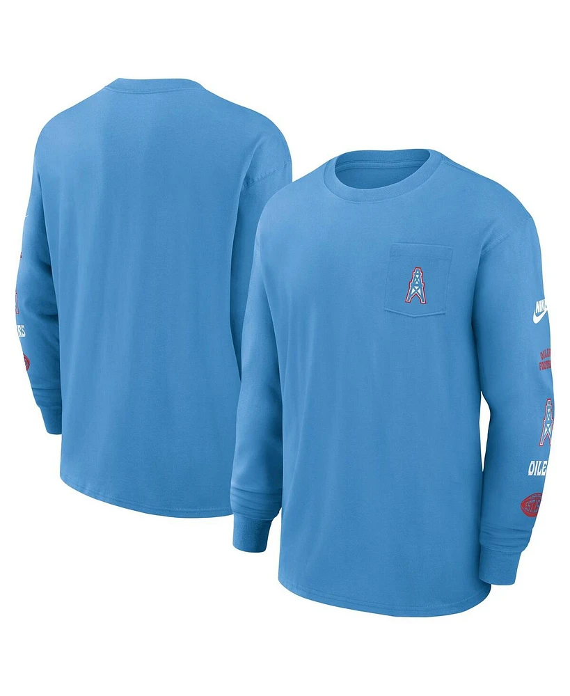Nike Men's Light Blue Houston Oilers Rewind Heavy Max90 Pocket Long Sleeve T-Shirt