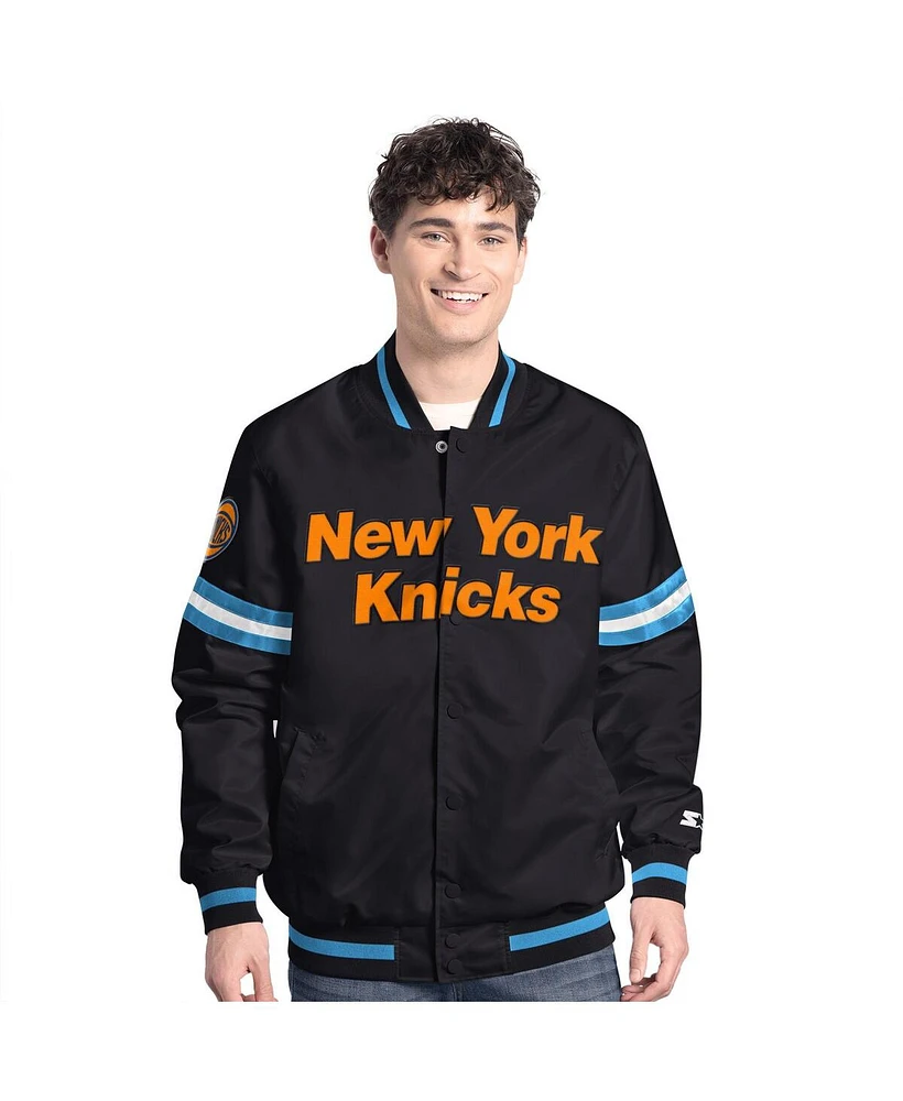 Starter Men's Black New York Knicks Scout Varsity Full-Snap Jacket