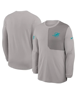 Nike Men's Gray Miami Dolphins Sideline Coach Uv Performance Long Sleeve T-Shirt