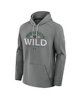 Fanatics Men's Gray Minnesota Wild 2025 Stanley Cup Playoffs Authentic Pro Rink Fly Fleece Pullover Hoodie