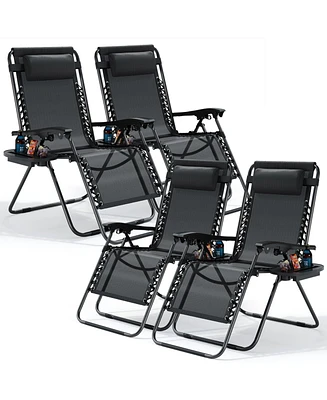 Nestl Outdoor Patio Zero Gravity Chairs Set of 4 - Reclining Lounge with Pillows & Cup Holders