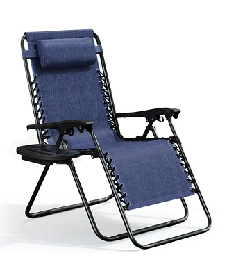 Outdoor Patio Zero Gravity Chair - Reclining Lounge Chair with Pillow & Cup Holders