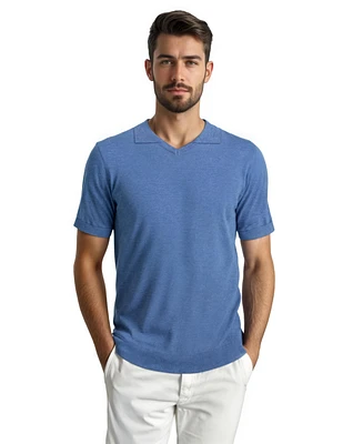 Scott Barber Vee Neck Knit Polo, Denim