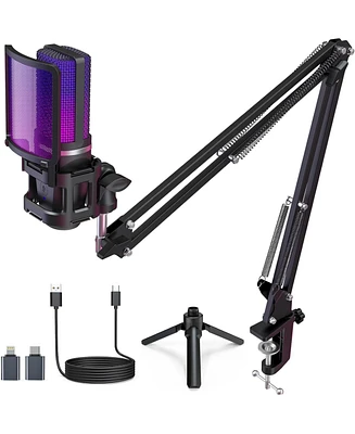 ZealSound Gaming Usb Microphone, Noise-Canceling Condenser Mic with Rgb, Mute, Gain, Monitoring, Boom Arm, Pop Filter for Pc, PS4, PS5, Twitch