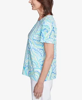 Alfred Dunner Petite Pleated Crew Neck Paisley Top