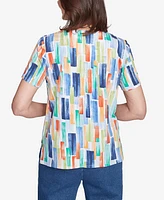 Alfred Dunner Petite Stained Glass Pleated Crew Neck Top