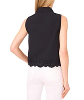 CeCe Women's Eyelet Embroidered Cotton Sleeveless Blouse