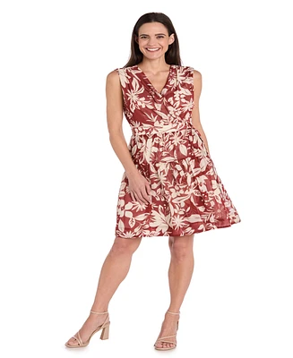 R & M Richards Petite Chiffon Printed Surplice Sleeveless Dress
