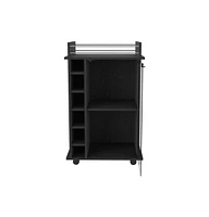 Depot E-shop Huali Bar Cart, Six Built-in Wine Rack, Glass Door, Four Casters, Two Shelves